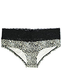 GREY/BLACK Animal Print Lace Trim Brazilian Knickers - Size 8 to 12/14 (S to L)