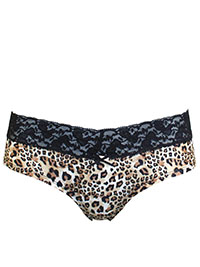 VS BLACK Animal Print Contrast Lace Trim Brazilian Knickers - Size 6 to 16 (XS to L)