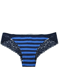 NAVY Lace Back Striped Brazilian Knickers - Size 6 to 12/14 (XS to L)