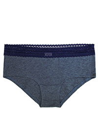 BLUE-MARL Lace Trim Shortie Knickers - Size 8 to 12/14 (S to L)