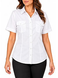 WHITE Cotton Blend Epaulettes Blouse - Size 12