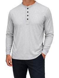 WS Mens CREAM Pure Cotton Long Sleeve Henley T-Shirt - Size S to XXL