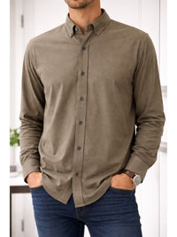 FC-UK KHAKI Mens Slim Fit Pure Cotton Button Down Collar Shirt - Size XXL