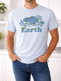 RTS Mens BLUE Pure Cotton 'Earth' Logo T-Shirt - Size S to XXL
