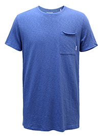MoP Mens BLUE Organic Cotton Raw Trim Pocket T-Shirt - Size M to XL