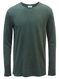 MoP Mens KHAKI Organic Cotton Long Sleeve Raw Trim T-Shirt - Size M