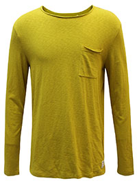 MoP Mens MUSTARD Pure Cotton Long Sleeve Pocket T-Shirt - Size M