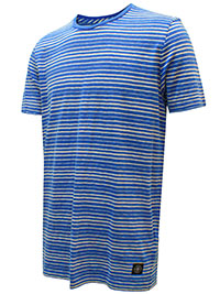 MoP Mens BLUE Pure Cotton Crew Neck Striped T-Shirt - Size L to XL