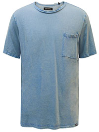 MoP Mens DENIM-BLUE Pure Cotton Pocket Detail T-Shirt - Size XL to 3XL