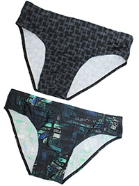 BLACK/GREY Mens Crosshatch Print Swim Briefs - Size L