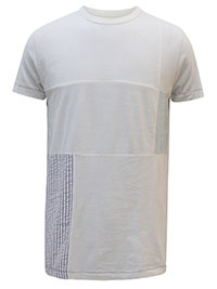 FC-UK WHITE Mens Pure Cotton Slim Fit Patchwork Print T-Shirt - Size XS to XL