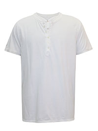 WHITE Mens Pure Cotton Mock Insert Henley Top - Size L to XXL