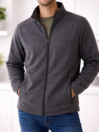 CHARCOAL Mens Brushed Tricot Fleece Jacket with Audio Port - Size S to 5XL