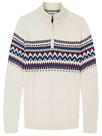 IVORY Mens Fairisle Knitted Quarter Zip Jumper - Size L to 4X