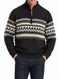 BLACK Mens Fairisle Knitted Quarter Zip Jumper - Size XXL to 4X