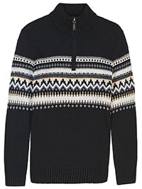 BLACK Mens Fairisle Knitted Quarter Zip Jumper - Size XXL to 4X