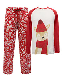 RED Mens Pure Cotton Festive Christmas Reindeer Print Pyjama Set - Size M