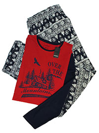 RED/NAVY Mens Pure Cotton Fairisle Print Pyjama Set - Size L to XXL