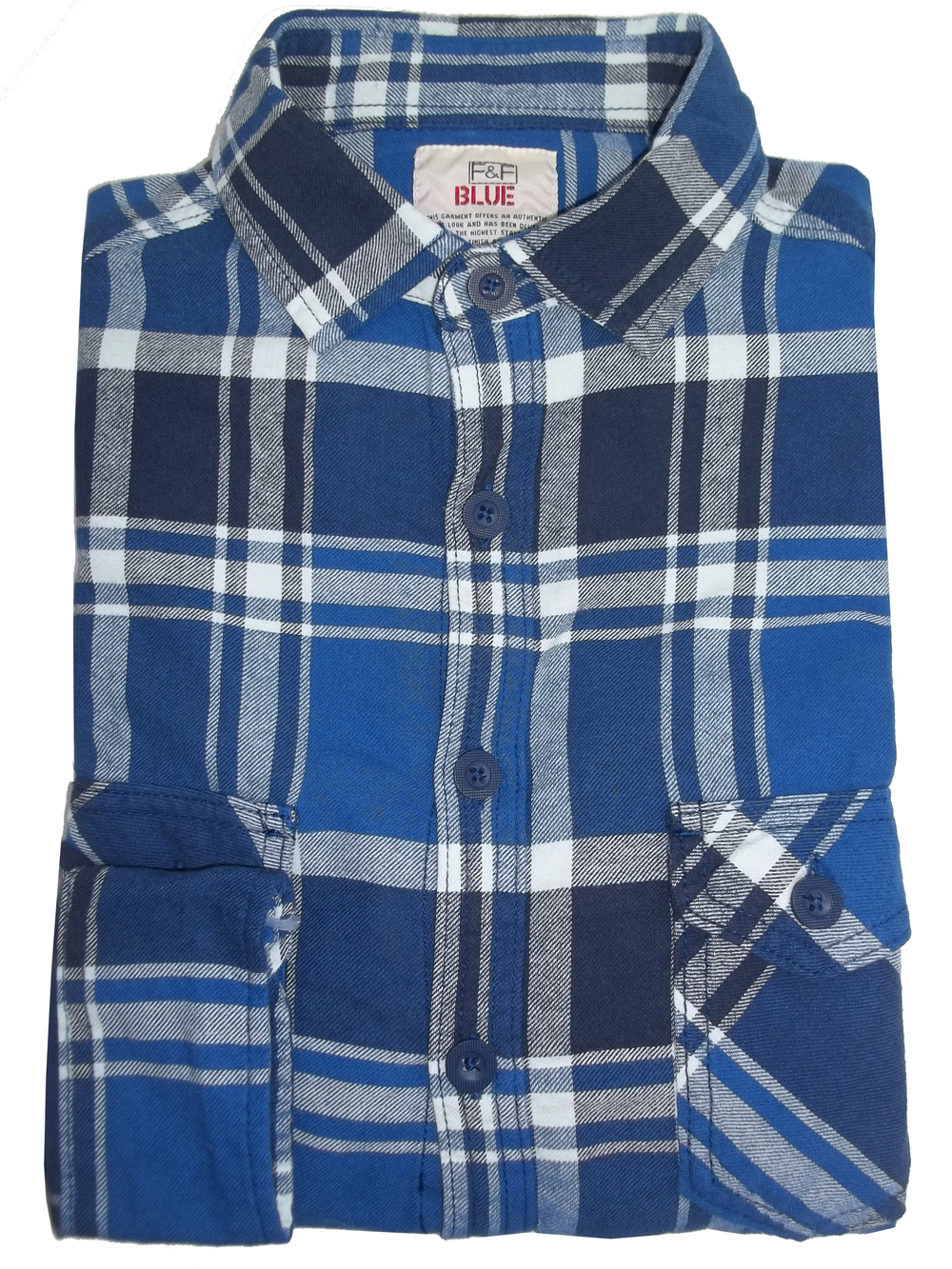 F&F - - Mens BLUE Check Print Long Sleeve Shirt - Size Small to XXXLarge