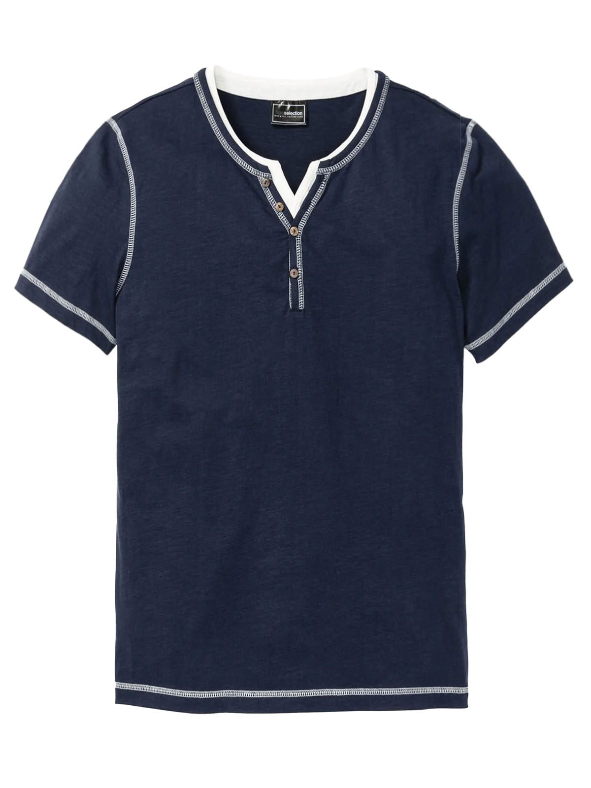 BPC - - BPC NAVY Mens Pure Cotton Mock Layer Henley T-Shirt Top - Size ...