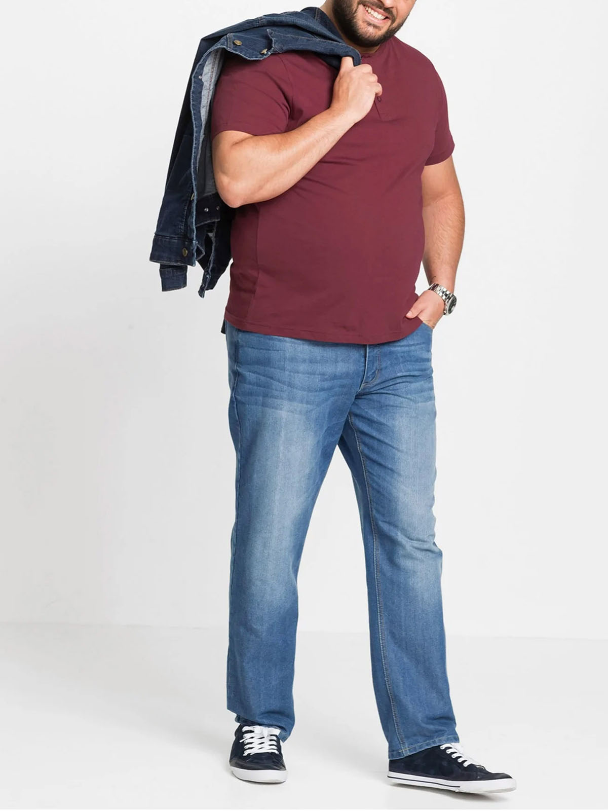 BPC - - BPC CLARET Mens Pure Cotton Henley Neck T-Shirt - Size S to 4XL