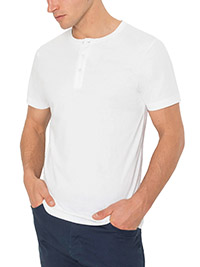 BPC WHITE Mens Pure Cotton Henley Neck T-Shirt - Size M to 4XL