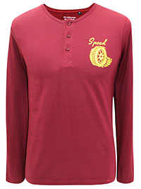 PLUM Mens Combed Cotton Henley Neck Long Sleeve T-Shirt - Size XXS to XXL
