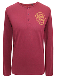 WINE Mens Combed Cotton Henley Neck Long Sleeve T-Shirt - Size XS to XXL