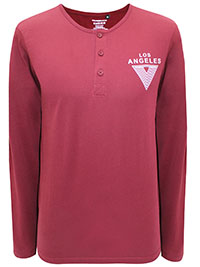 WINE Mens Combed Cotton LOS ANGELES Henley Neck Full Sleeve T-Shirt - Size S to L