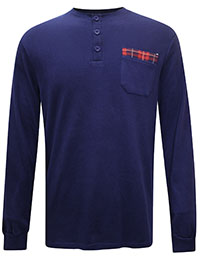 NAVY Mens Pure Cotton Long Sleeve Henley Lounge T-Shirt - Size M to XXL