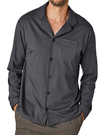 SLATE Mens Pure Cotton Button Through Lounge Top - Plus Size XK to 3XL