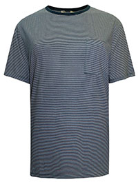 WoolO. Mens BLUE Pure Cotton Striped Lounge Top - Size XXL