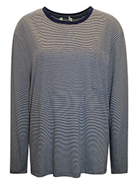 WoolO. Mens NAVY Pure Cotton Striped Long Sleeve Lounge Top - Size XL to XXL