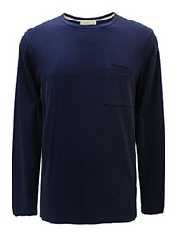 WoolO. Mens NAVY Pure Cotton Long Sleeve Pocket T-Shirt - Size M to XL