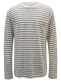 RTS Mens IVORY Pure Cotton Long Sleeve Striped T-Shirt - Size S to XXL