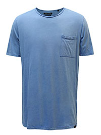 MoP Mens BLUE Pure Cotton Raw Trim Pocket Detail T-Shirt - Size L to XL