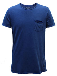 MoP Mens BLUE Pure Cotton Raw Trim Pocket T-Shirt - Size L to XXL