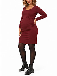 MATERNITY BURGUNDY Long Sleeve Dress - Size 6/8 to 26/28 (XS to 2XL)