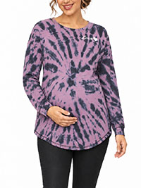 MATERNITY PURPLE Tie Dye 'Love' Slogan Long Sleeve Top - Size 8/10 to 20/22 (S to XL)