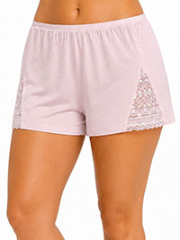 BLUSH-PINK Modal Blend Lace Panel Lounge Shorts - 8/10 to 12/14 (Small to Large)