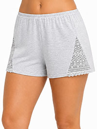 GREY-MARL Modal Blend Lace Panel Lounge Shorts - 8/10 to 12/14 (Small to Large)