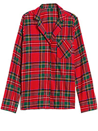 RED Pure Cotton Tartan Print Flannel Pyjama Top - Size 6 to 30/32 (XS to 4XL)