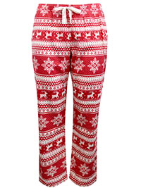 RED Pure Cotton Reindeer Fair Isle Print Flannel Pyjama Bottoms - Size 6 to 22 (XS to XXL)