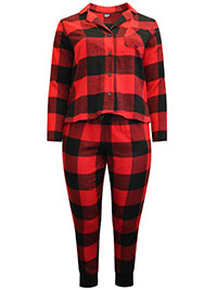 RED Pure Cotton Buffalo Plaid Flannel Cuffed Pyjama Set - Size 6 to 26/28 (XS to 3X)