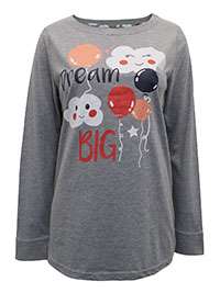 GREY Cotton Rich 'Dream Big' Cloud Print Lounge Top - Size 10/12 to 18/20 (S to L)