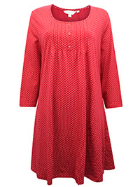 RED Pure Cotton 3/4 Sleeve Polka Dot Nightie - Plus Size 16/18