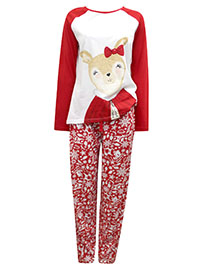 RED Pure Cotton Festive Christmas Reindeer Print Pyjama Set - Size 8/10 to 16/18 (S to L)