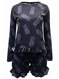 Black Pineapple Sketch Print Frill Hem PJ Short Set - Size 6 to 12 Black Pineapple Sketch Print Frill Hem PJ Short Set - Size 6 to 12