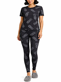Black Pineapple print Leggings Pyjama Set - Size 6 to 16