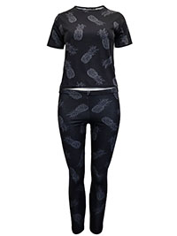 Black Pineapple print Leggings Pyjama Set - Size 6 to 16 Black Pineapple print Leggings Pyjama Set - Size 6 to 16